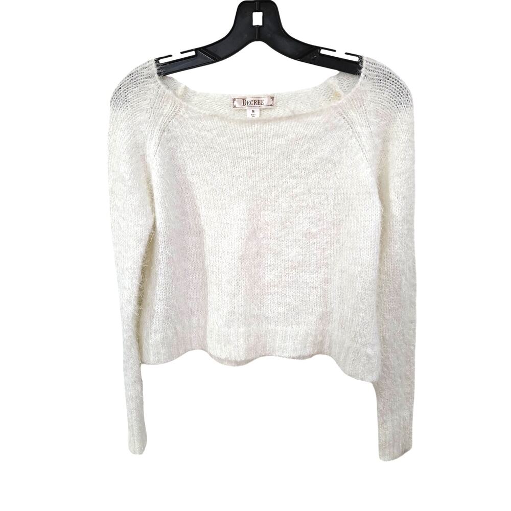 Decree Sz Med Womens White Long Sleeve Fur Sweater